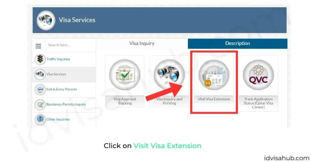 Click on Visit Visa Extension