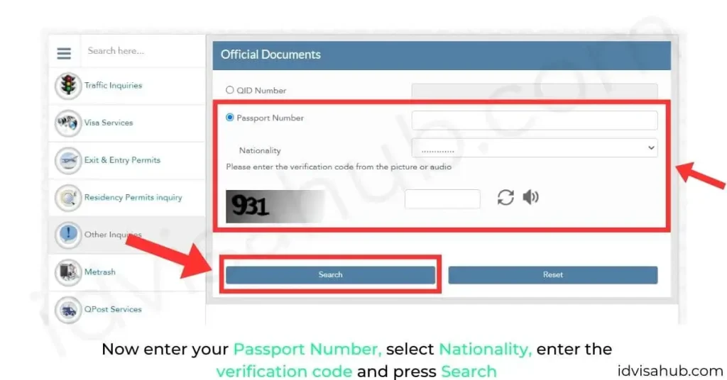 Now enter your Passport Number, select Nationality, enter the verification code and press Search
