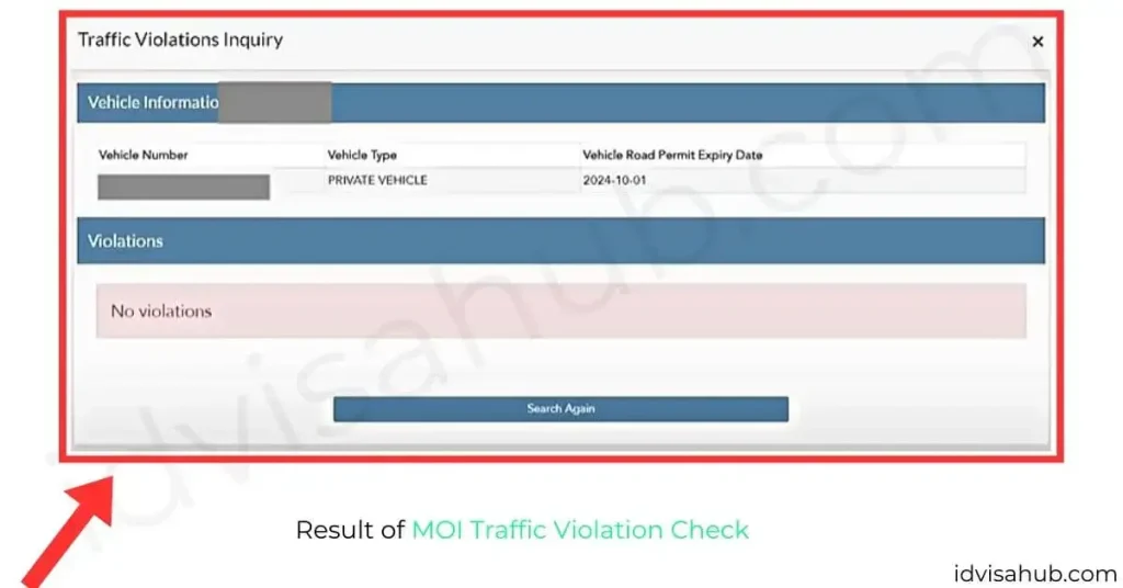 Result of MOI Traffic Violation Check