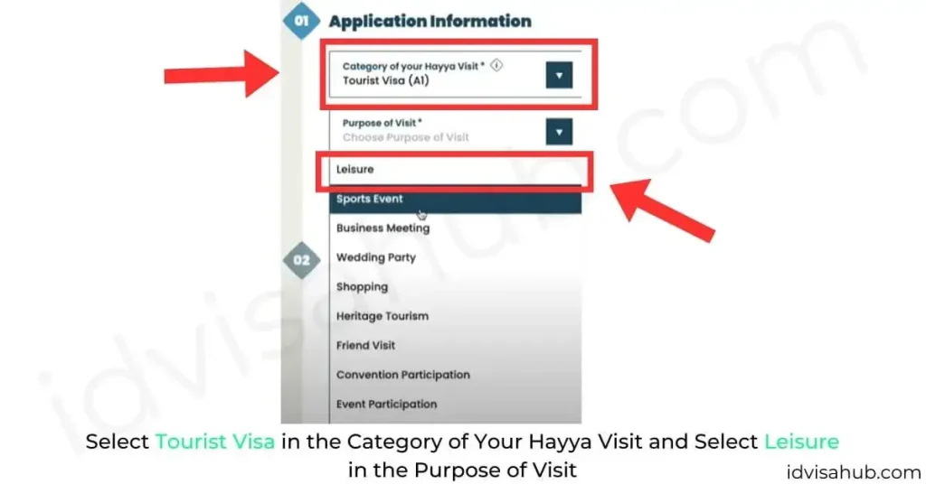 Select Tourist Visa in the Category of Your Hayya Visit and Select Leisure in the Purpose of Visit