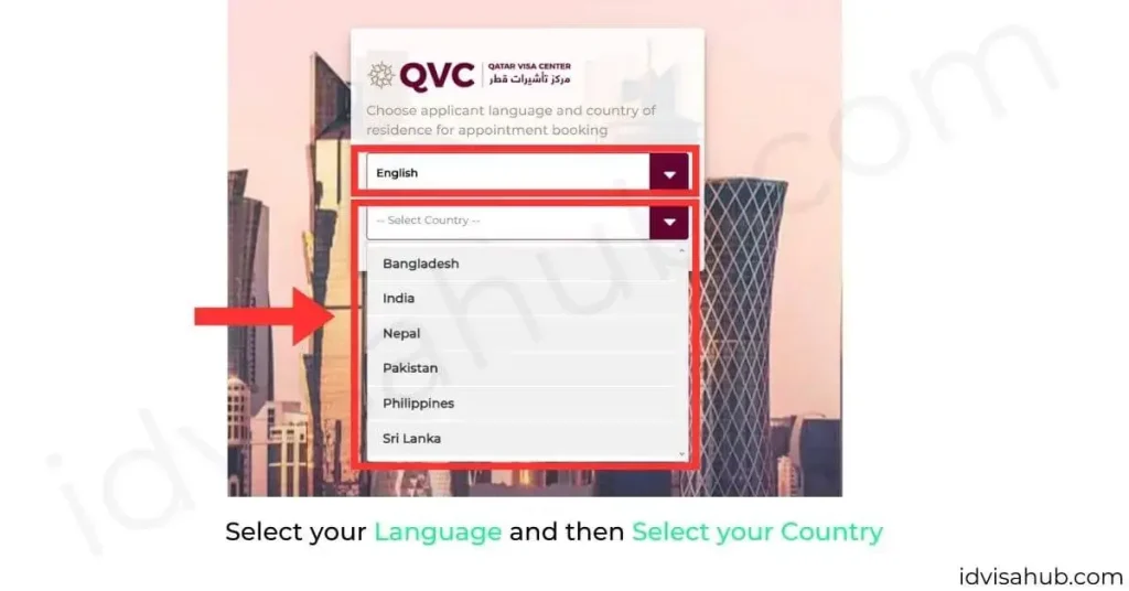 Select your Language and then Select your Country