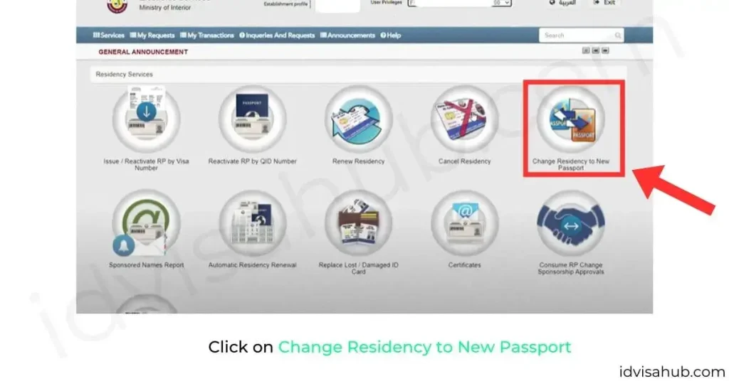 Click on Change Residency to New Passport