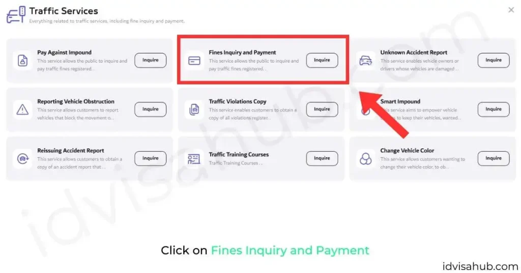 Click on Fines Inquiry and Payment