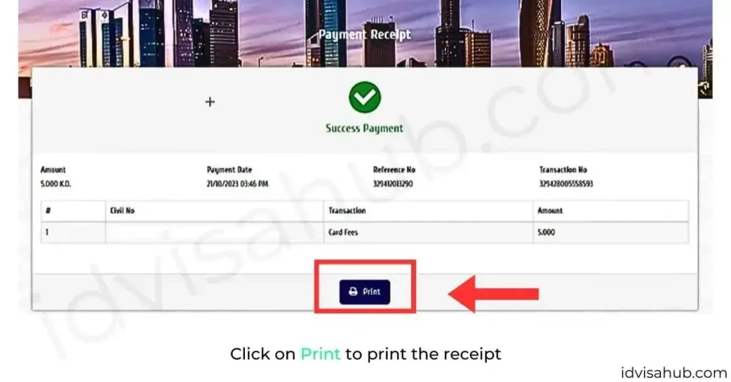Click on Print to print the receipt