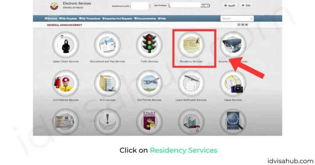 Click on Residency Services