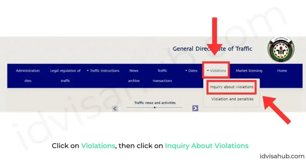 Click on Violations, then click on Inquiry About Violations