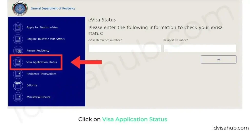 Click on Visa Application Status