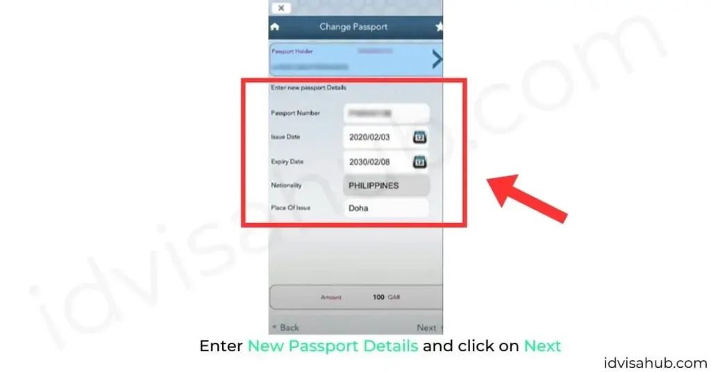 Enter New Passport Details and click on Next