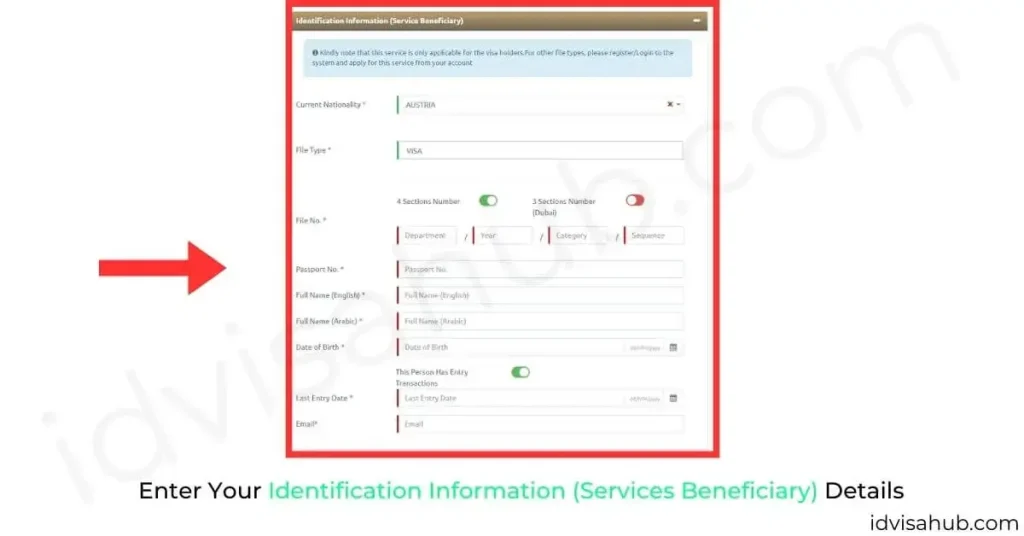 Enter Your Identification Information (Services Beneficiary) Details