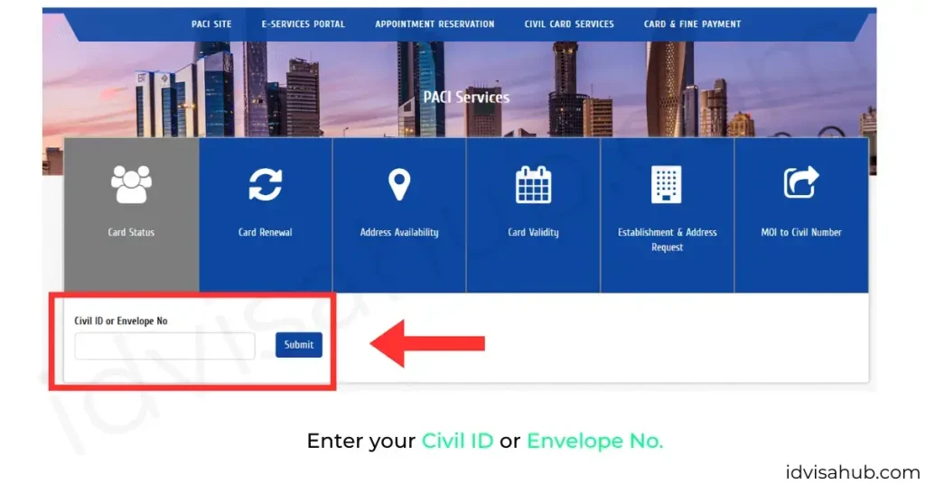 Enter your Civil ID or Envelope No