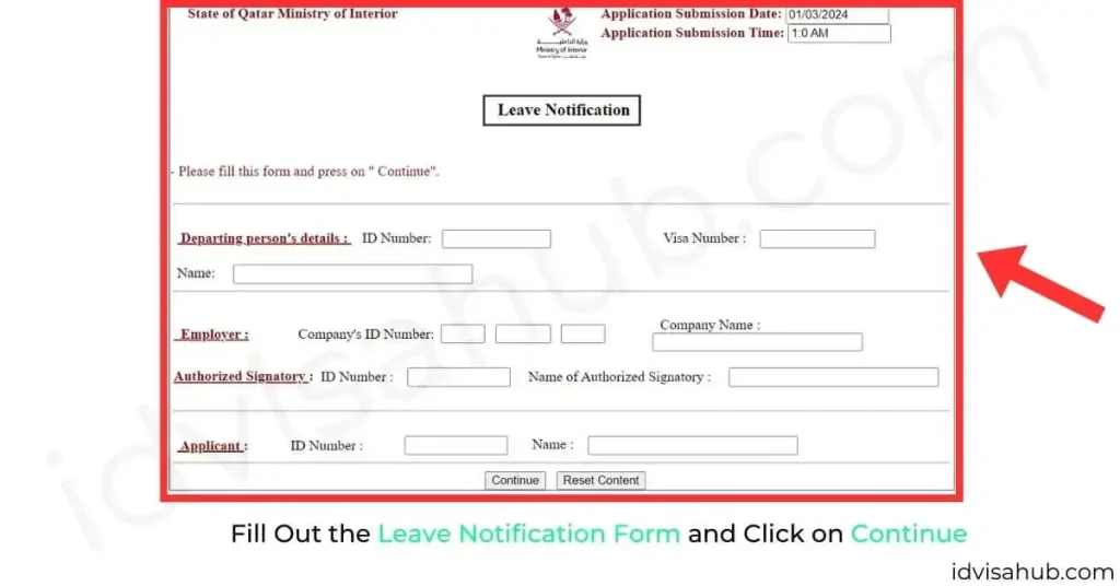 Fill Out the Leave Notification Form and Click on Continue