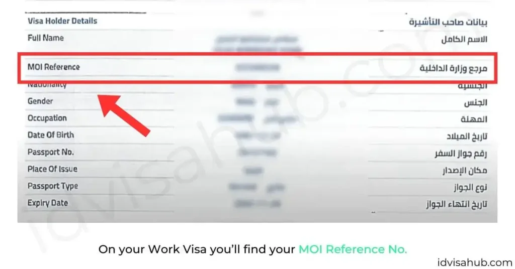 On your Work Visa you’ll find your MOI Reference No