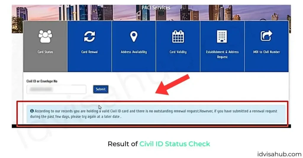 Result of Civil ID Status Check