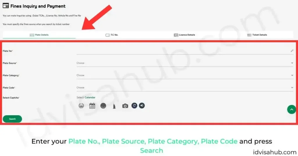 Enter your Plate No., Plate Source, Plate Category, Plate Code and press Search