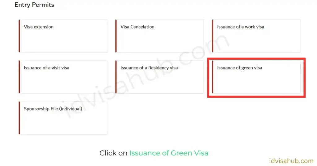 Click on Issuance of Green Visa