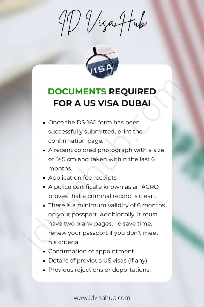 Documents required for a US visa appointment Dubai