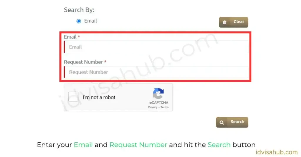 Enter your Email and Request Number and hit the Search button