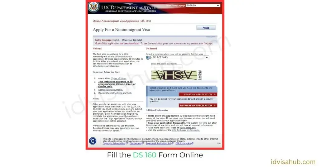 Fill the DS 160 Form Online