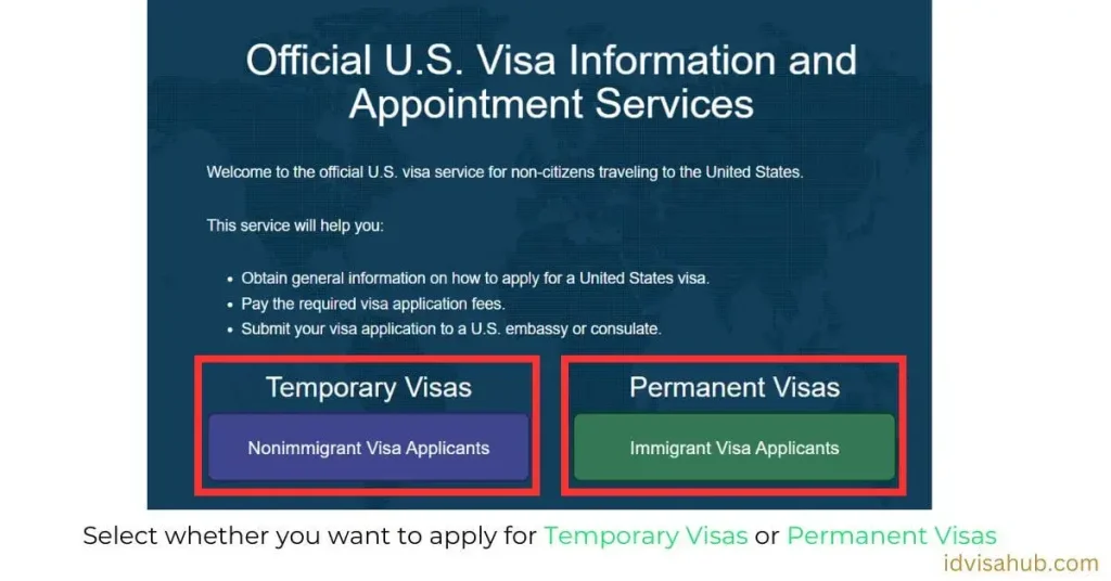 Select whether you want to apply for Temporary Visas or Permanent Visas